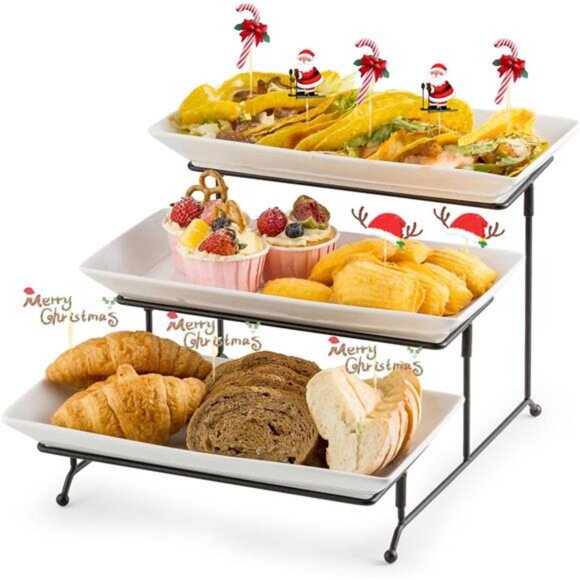 3 Tier Serving Trays Stand Porcelain Serving Platters 12 Inch White - Picture 1 of 7